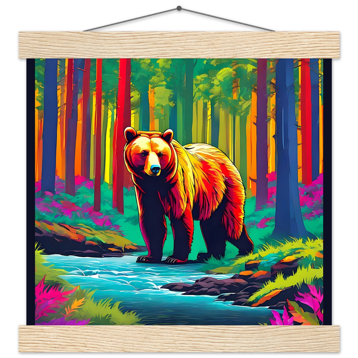 Colorful Bear Dark Border || Premium Matte Paper Poster with Hanger