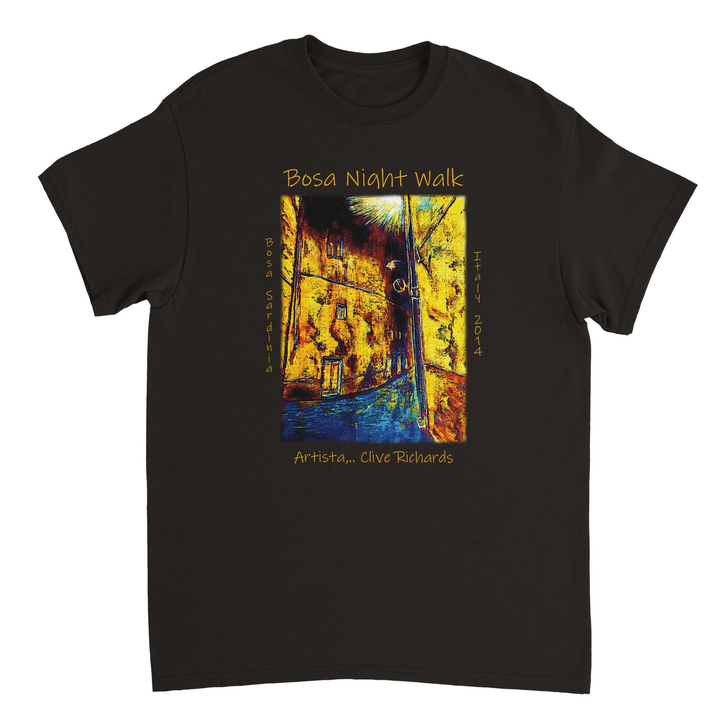 Bosa Night Walk, Artista Clive || Schweres Unisex-T-Shirt mit Rundhalsausschnitt