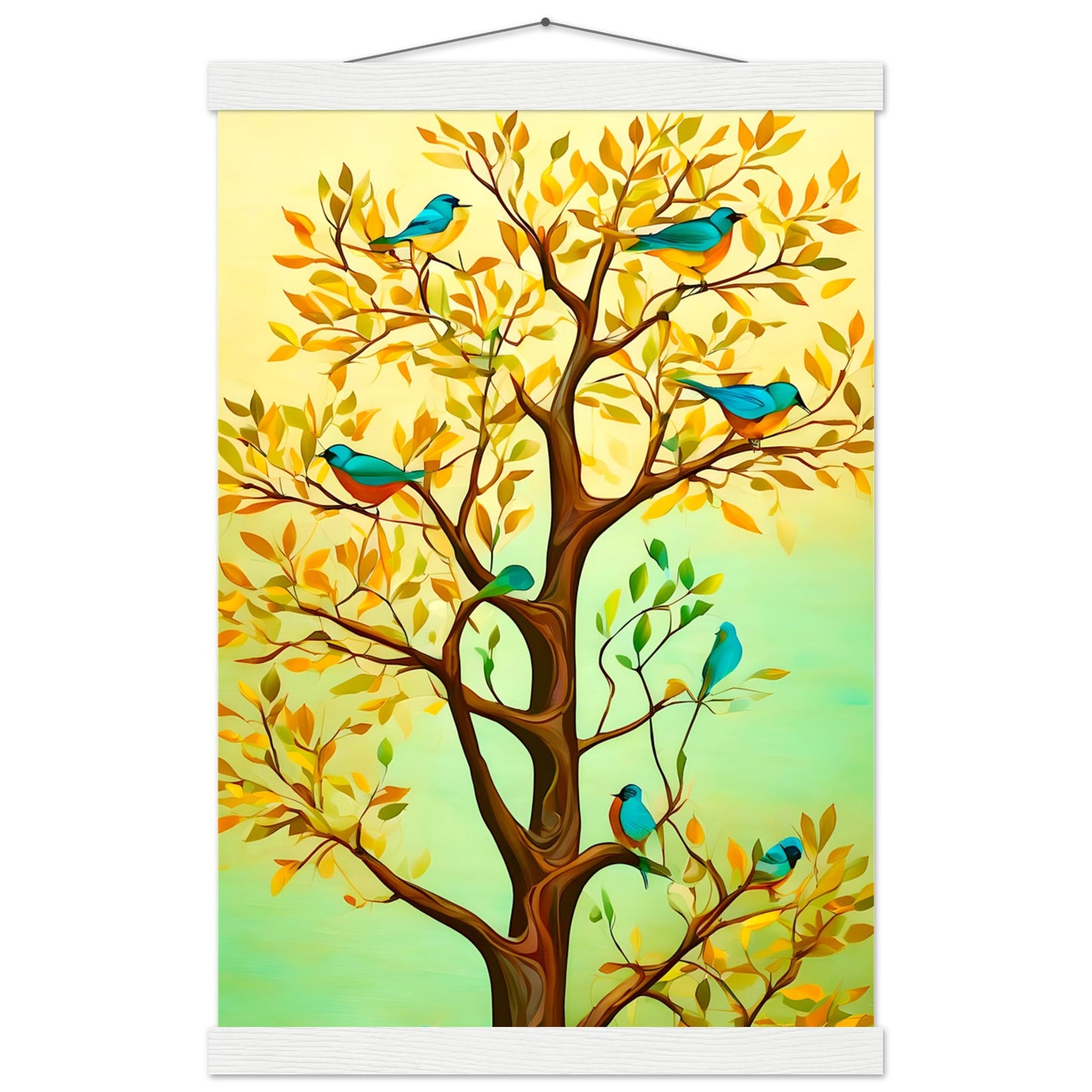 Blauer Vogelbaum || Premium-Poster aus mattem Papier mit Aufhänger