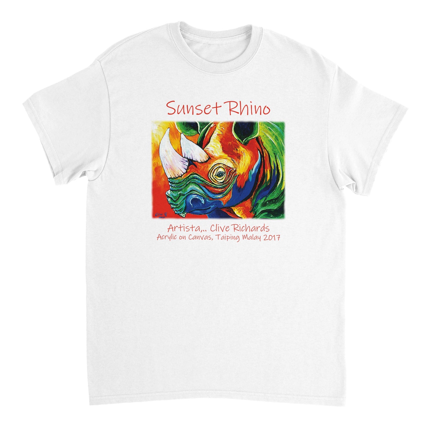Sonnenuntergang Nashorn Artista Clive || Schweres Unisex-T-Shirt mit Rundhalsausschnitt