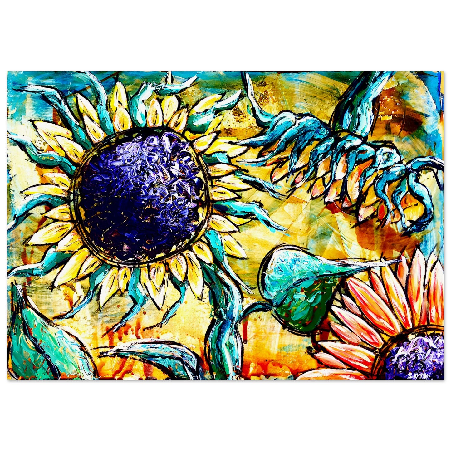 Tanzende Sonnenblumen || Poster aus mattem Papier in Museumsqualität