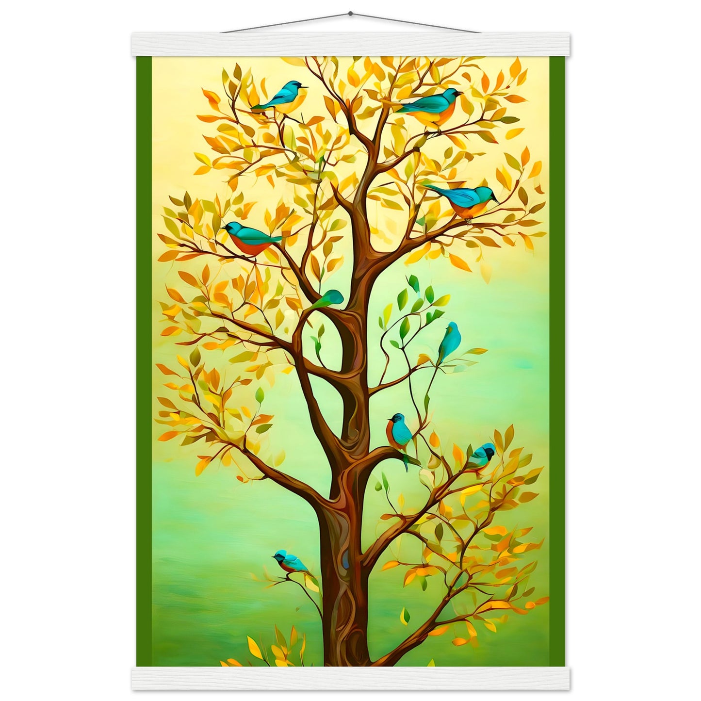 Blauer Vogelbaum || Premium-Poster aus mattem Papier mit Aufhänger