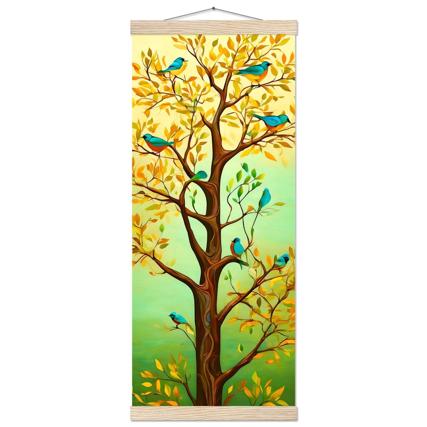 Blauer Vogelbaum || Premium-Poster aus mattem Papier mit Aufhänger
