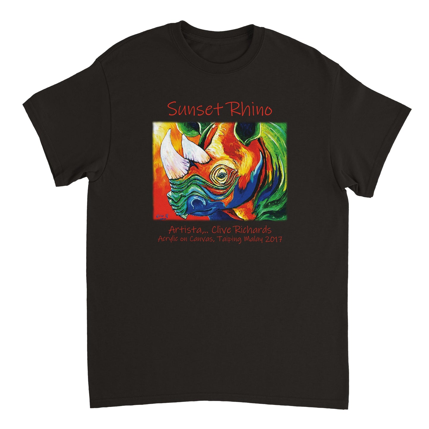 Sonnenuntergang Nashorn Artista Clive || Schweres Unisex-T-Shirt mit Rundhalsausschnitt
