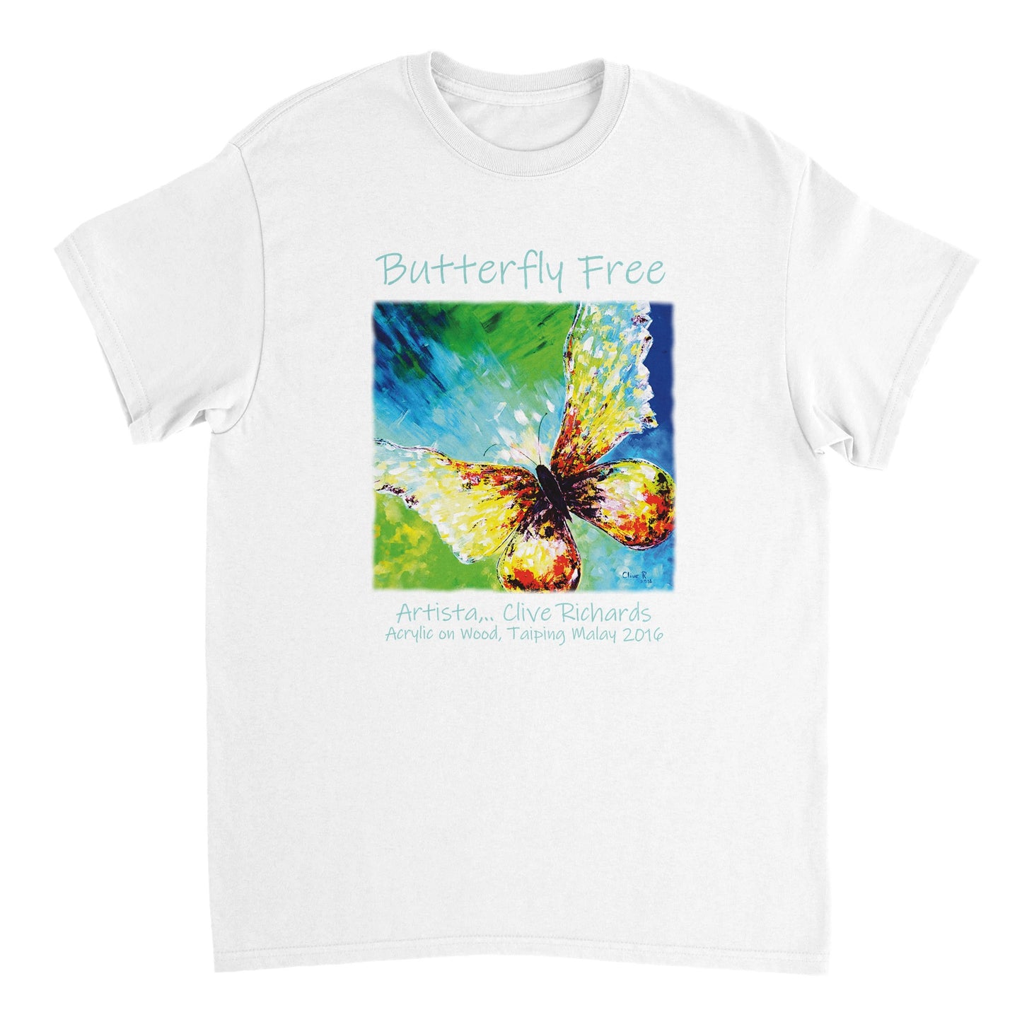 Butterfly Free, Artista Clive || Schweres Unisex-T-Shirt mit Rundhalsausschnitt
