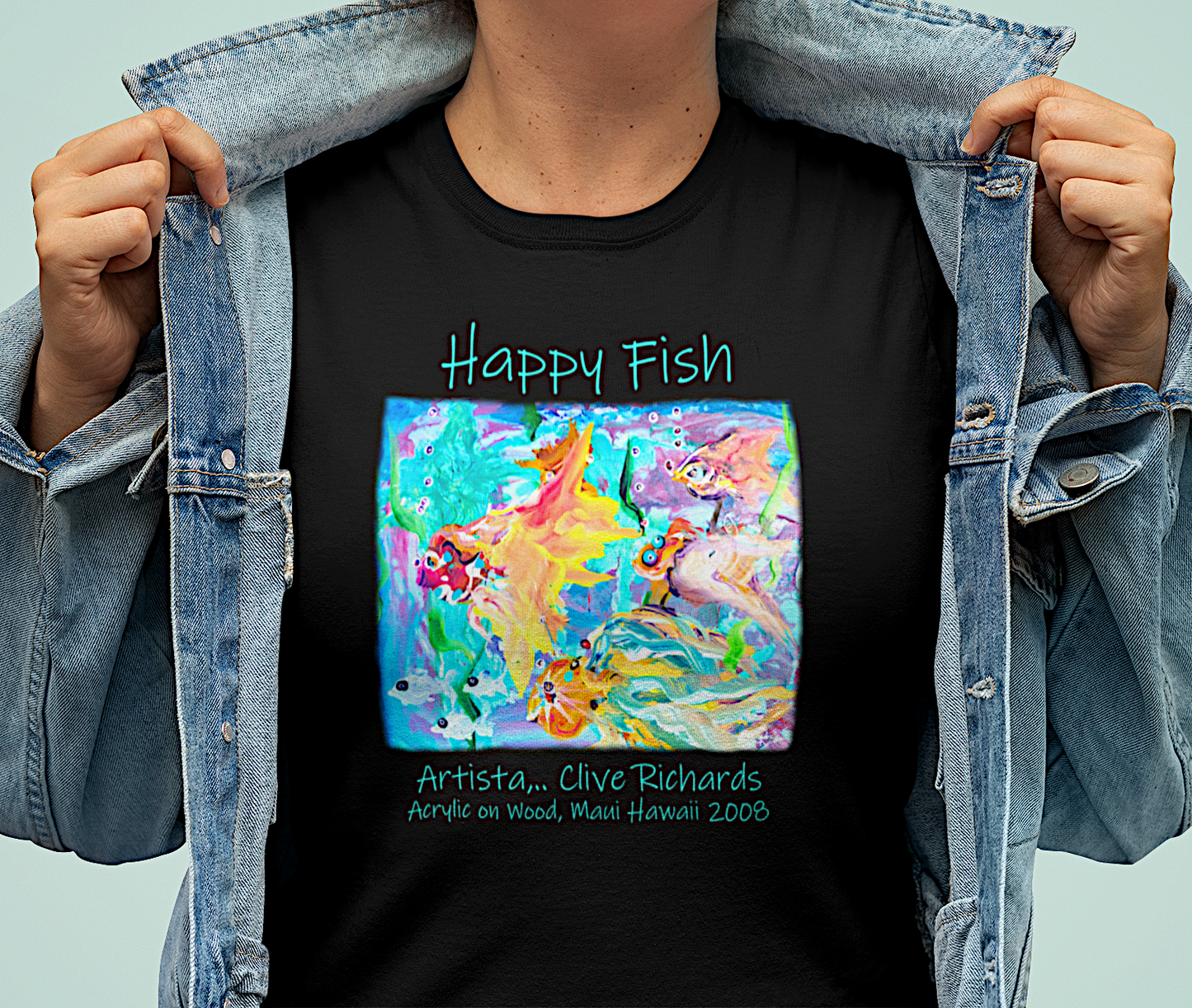 Glücklicher Fisch || Schweres Unisex-T-Shirt mit Rundhalsausschnitt