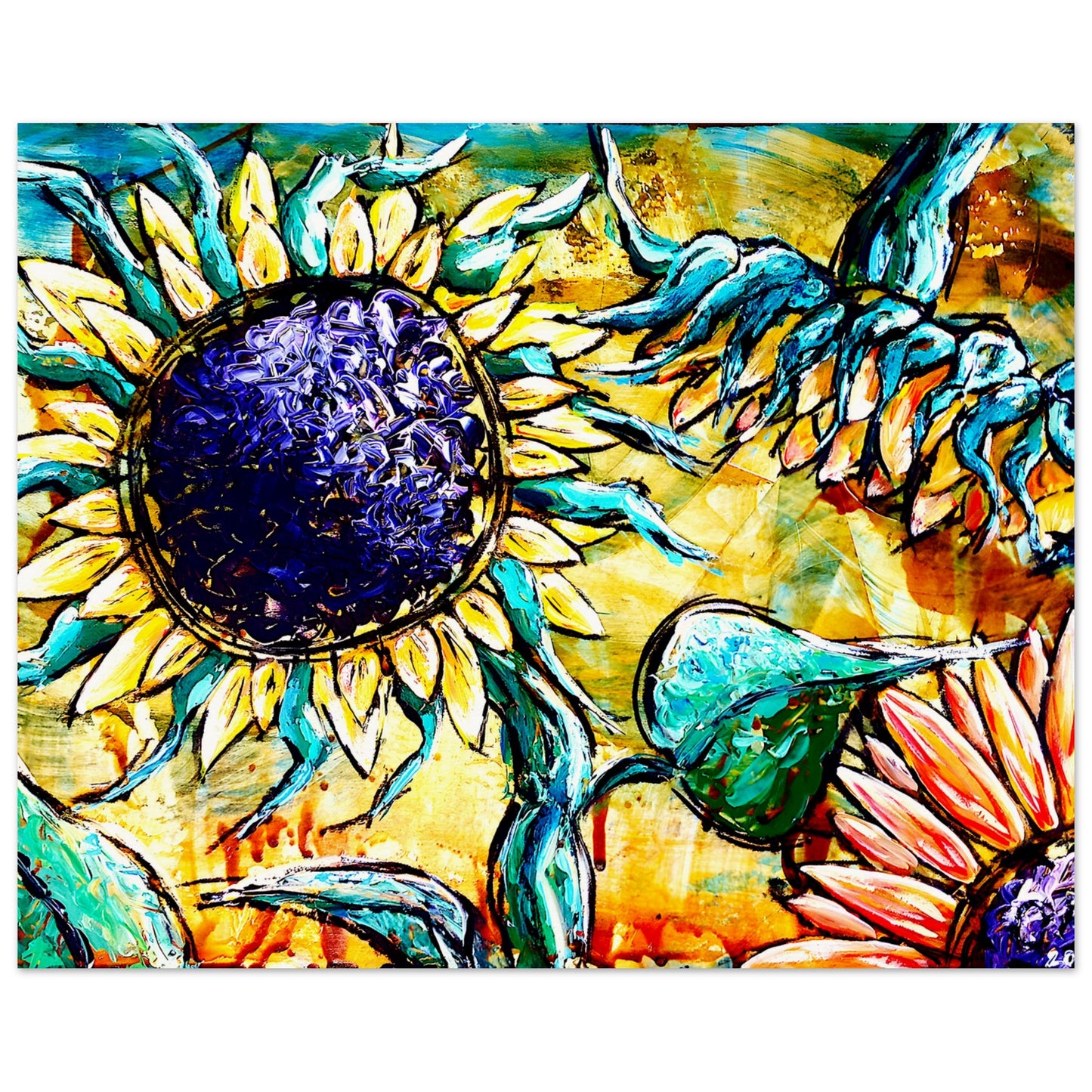 Tanzende Sonnenblumen || Poster aus mattem Papier in Museumsqualität