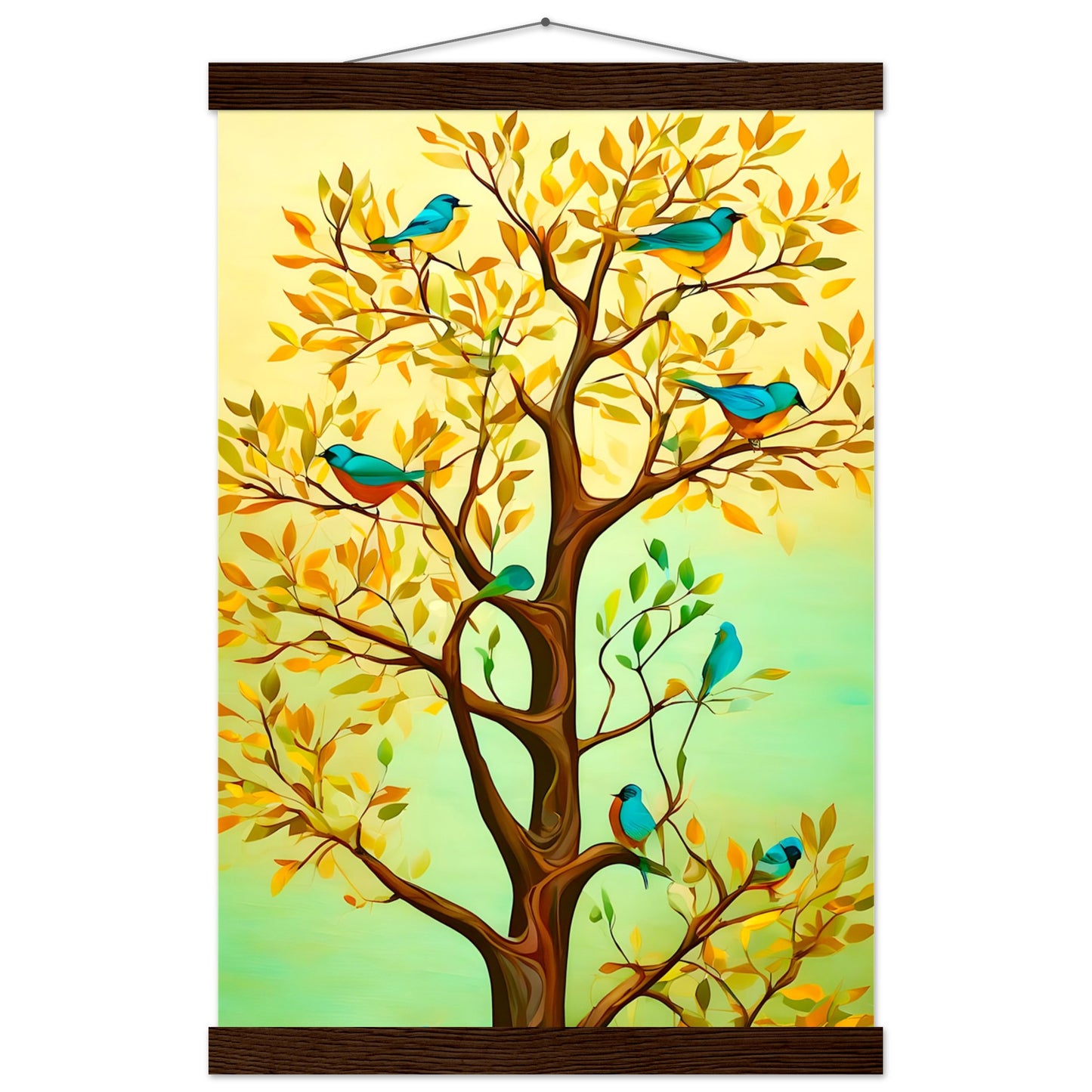Blauer Vogelbaum || Premium-Poster aus mattem Papier mit Aufhänger