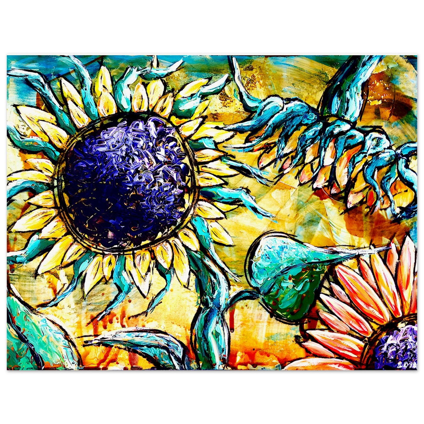 Tanzende Sonnenblumen || Poster aus mattem Papier in Museumsqualität