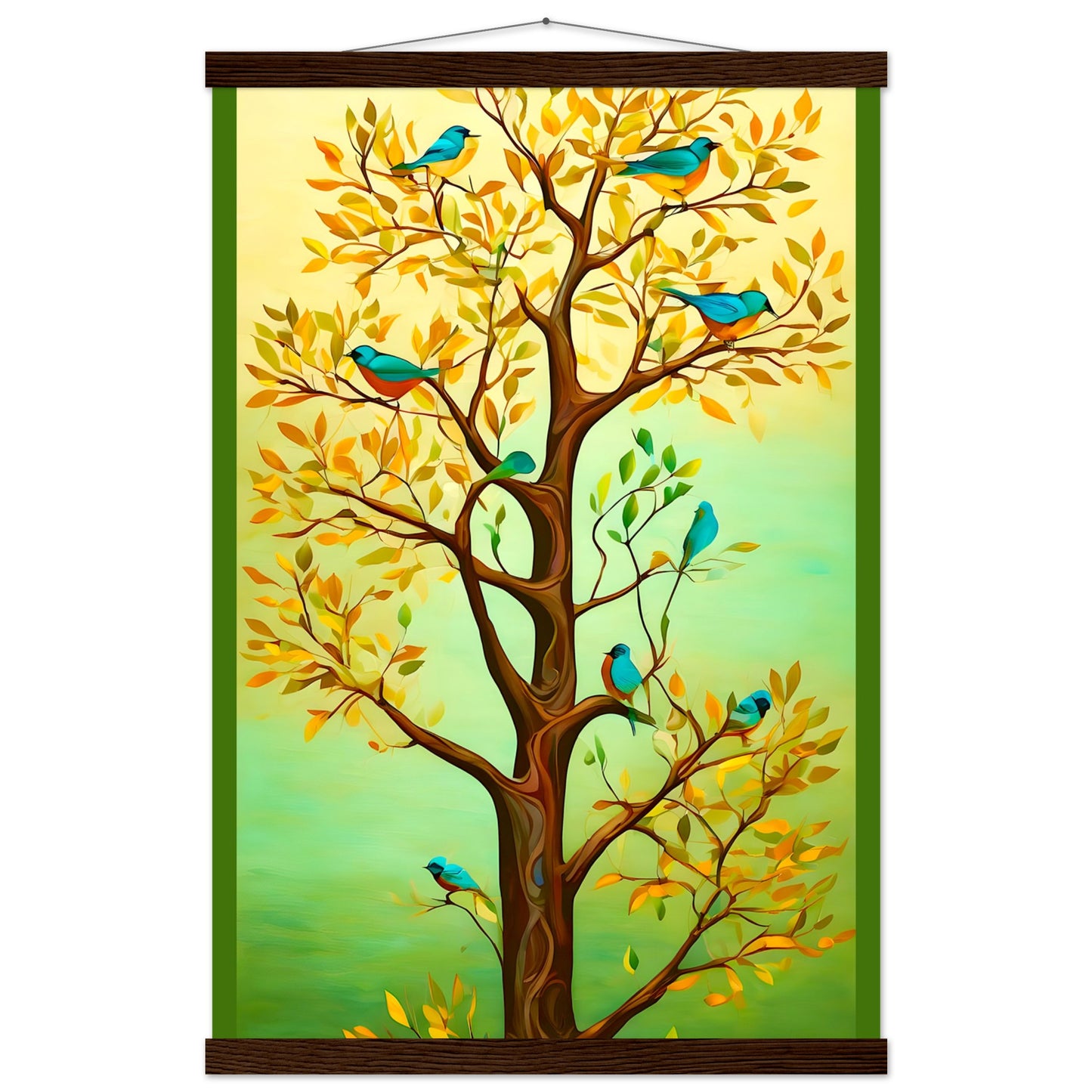 Blauer Vogelbaum || Premium-Poster aus mattem Papier mit Aufhänger
