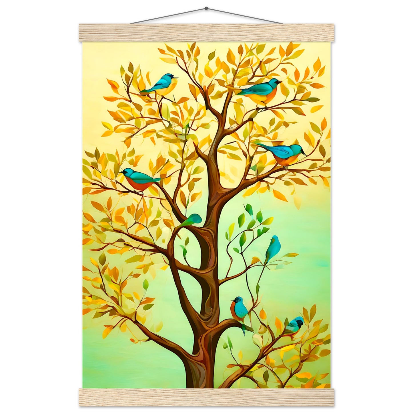 Blauer Vogelbaum || Premium-Poster aus mattem Papier mit Aufhänger