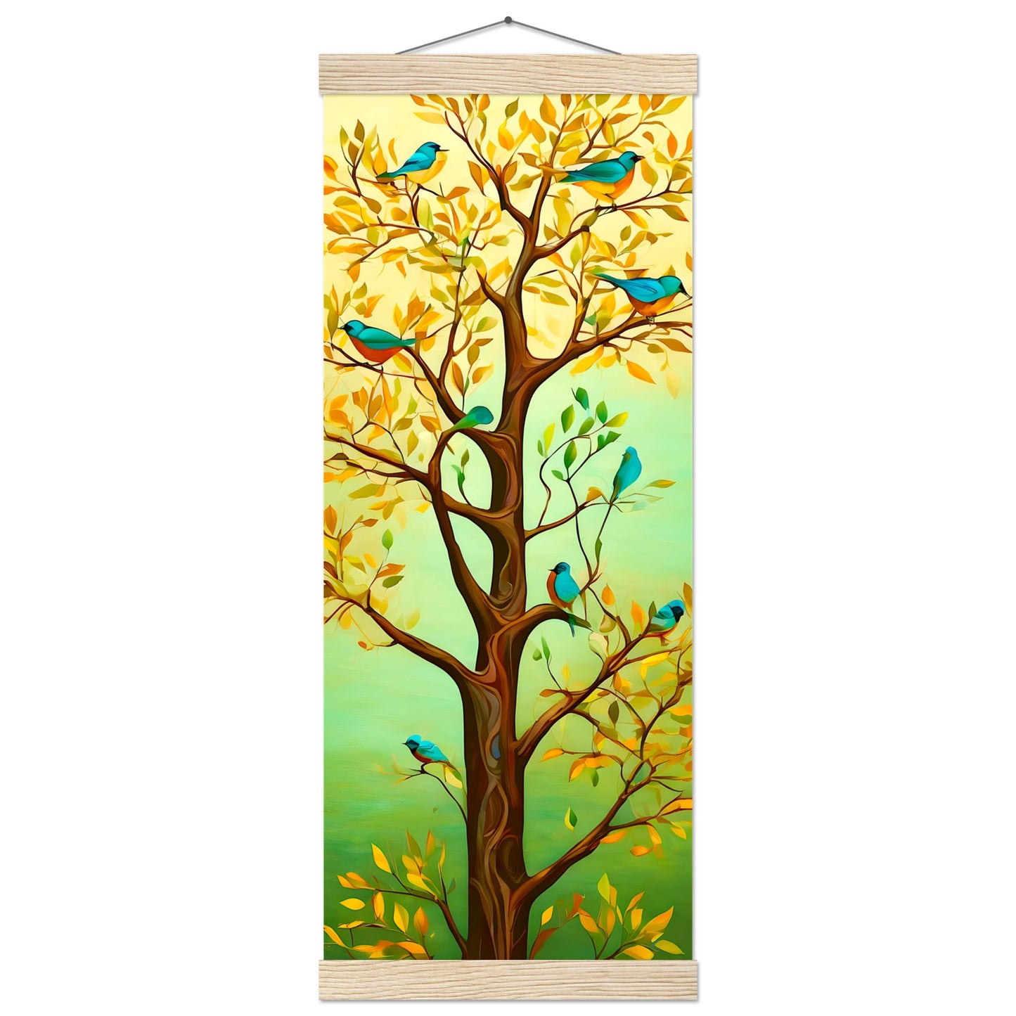 Blauer Vogelbaum || Premium-Poster aus mattem Papier mit Aufhänger