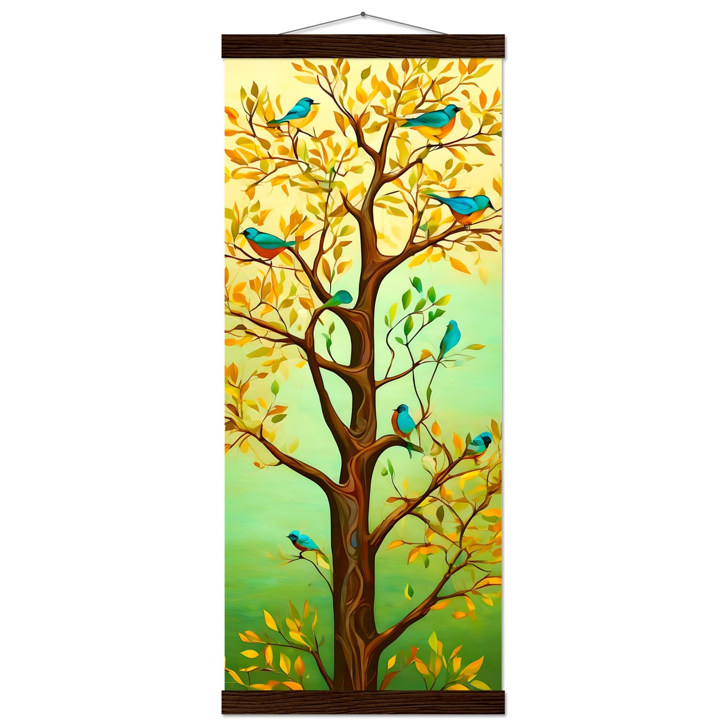 Blauer Vogelbaum || Premium-Poster aus mattem Papier mit Aufhänger