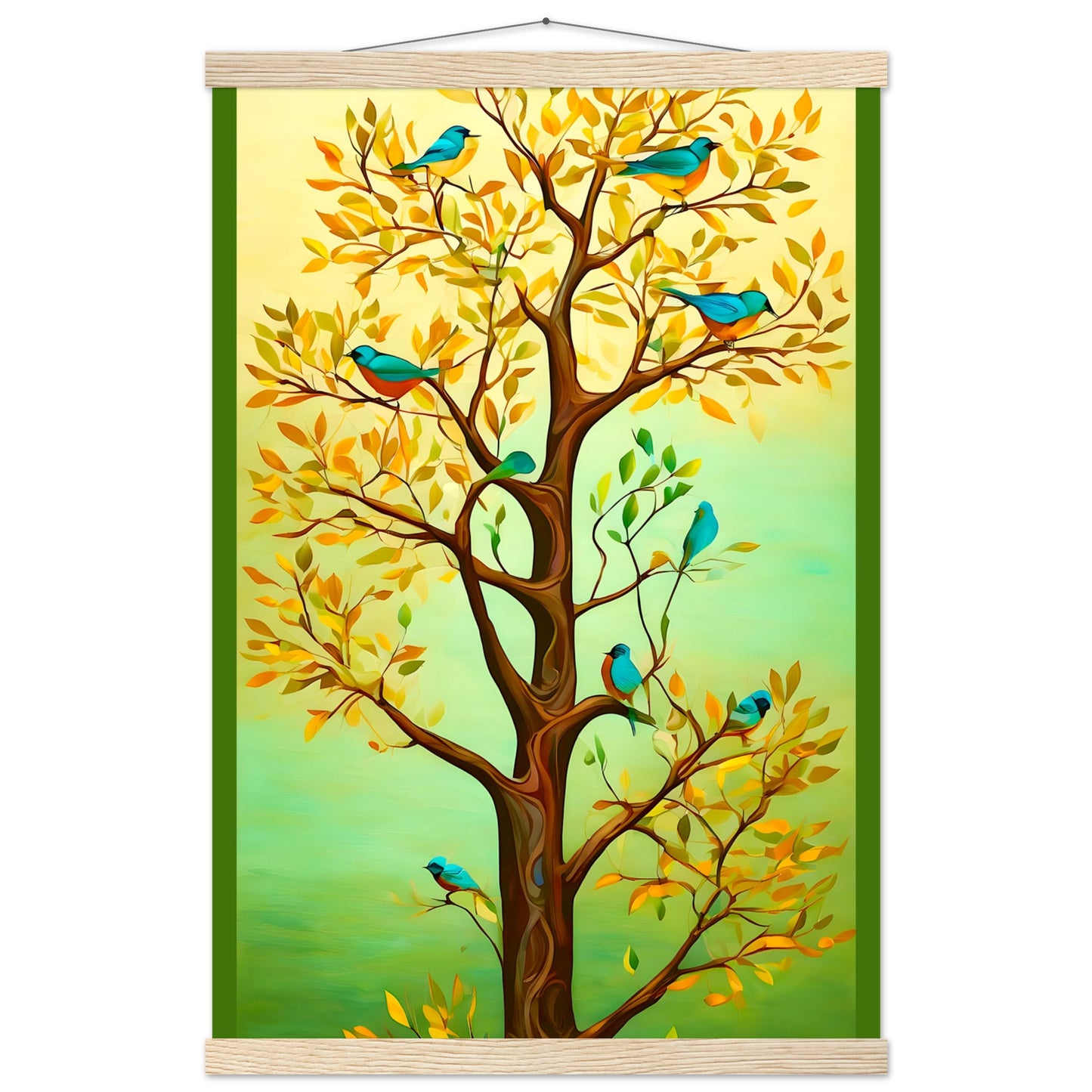 Blauer Vogelbaum || Premium-Poster aus mattem Papier mit Aufhänger