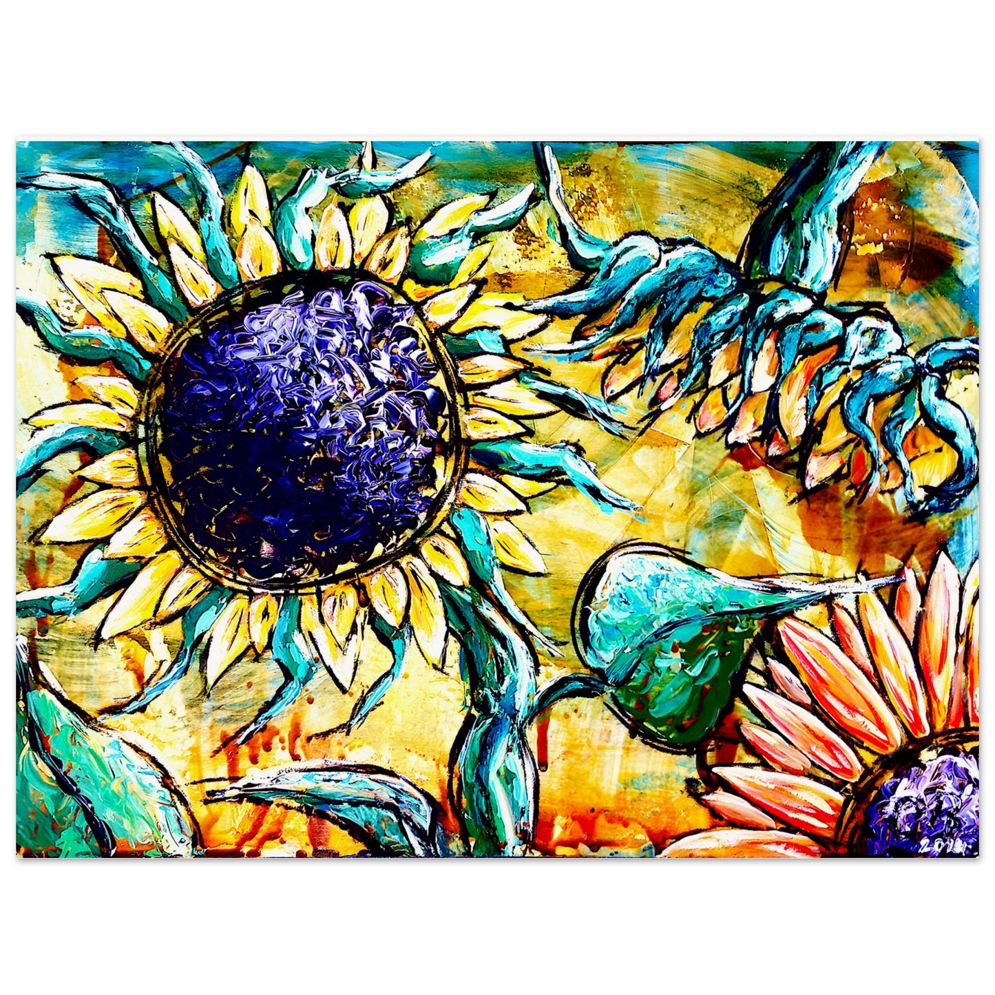Tanzende Sonnenblumen || Poster aus mattem Papier in Museumsqualität
