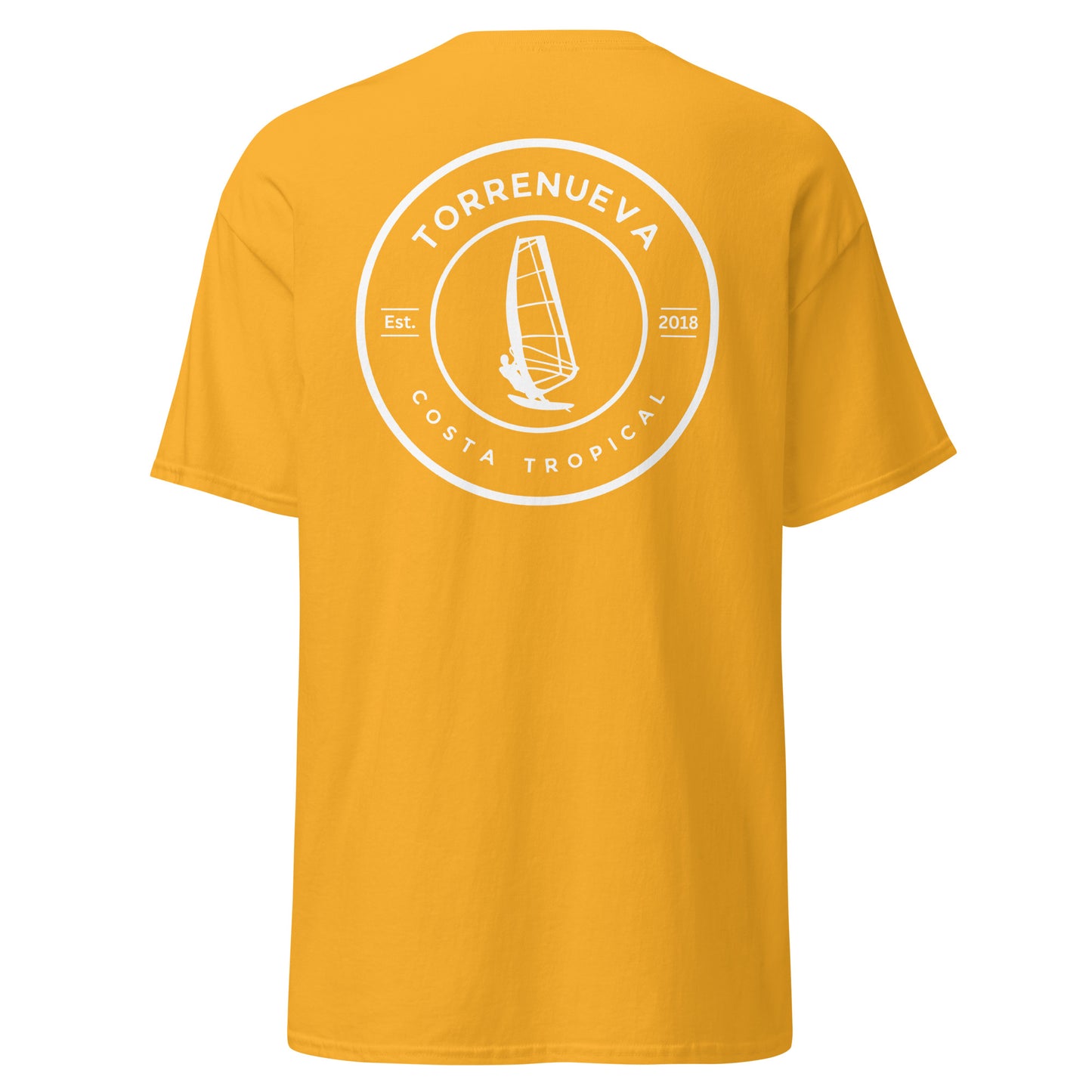 Torrenueva Costa, Est. 2018, Windsurfer-Wappen und -Rückseite || Klassisches T-Shirt