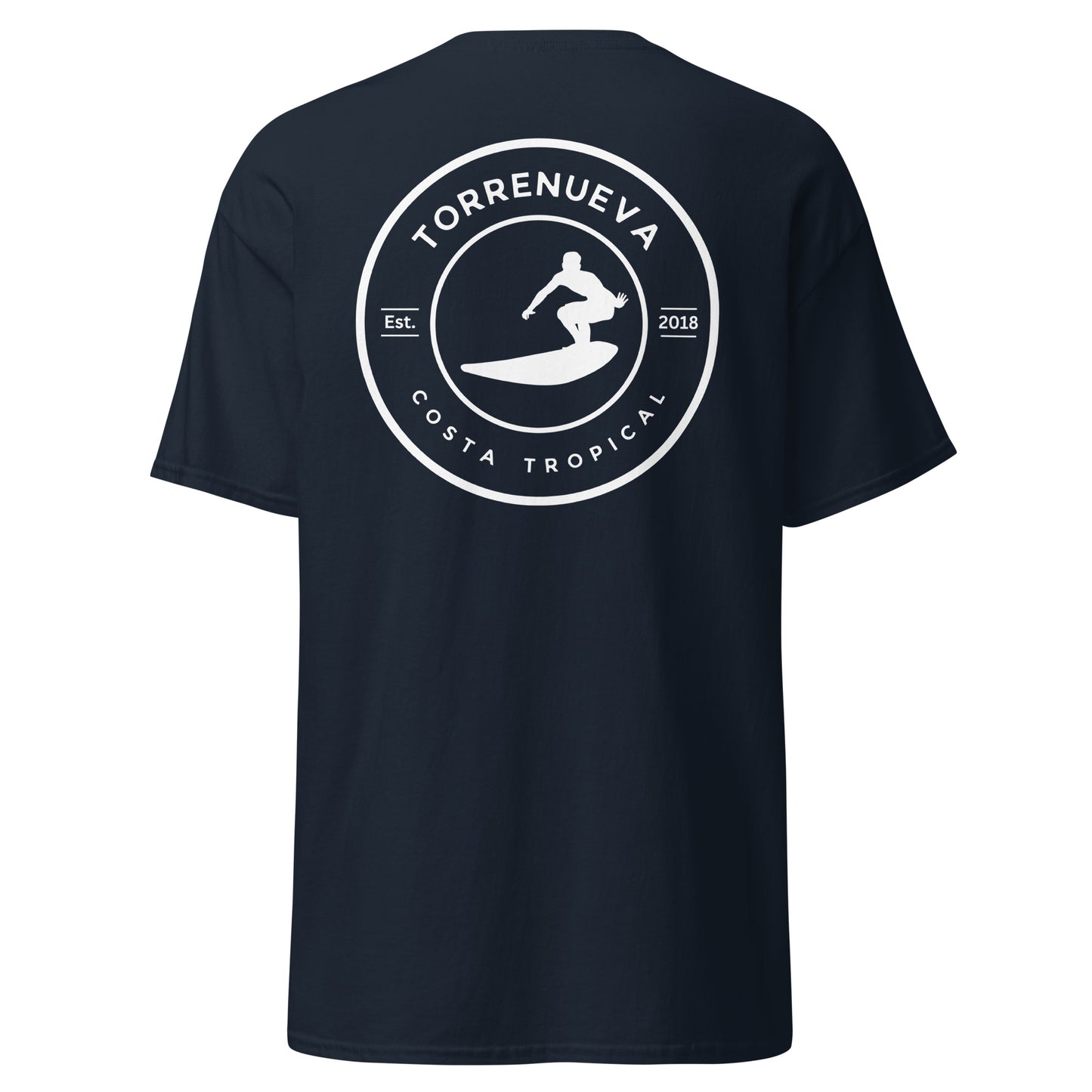 Torrenueva Costa, Est. 2018, Surfer Crest & Back || Klassisches T-Shirt