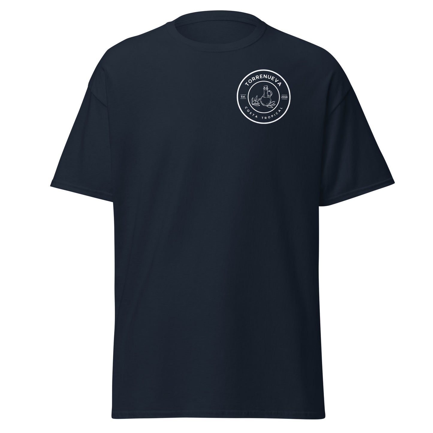 Torrenueva Costa, Est. 2018, Olivenöl-Wappen und -Rückseite || Klassisches T-Shirt
