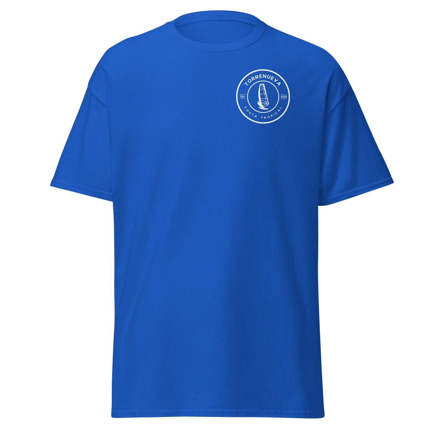 Torrenueva Costa, Est. 2018, Windsurfer-Wappen und -Rückseite || Klassisches T-Shirt