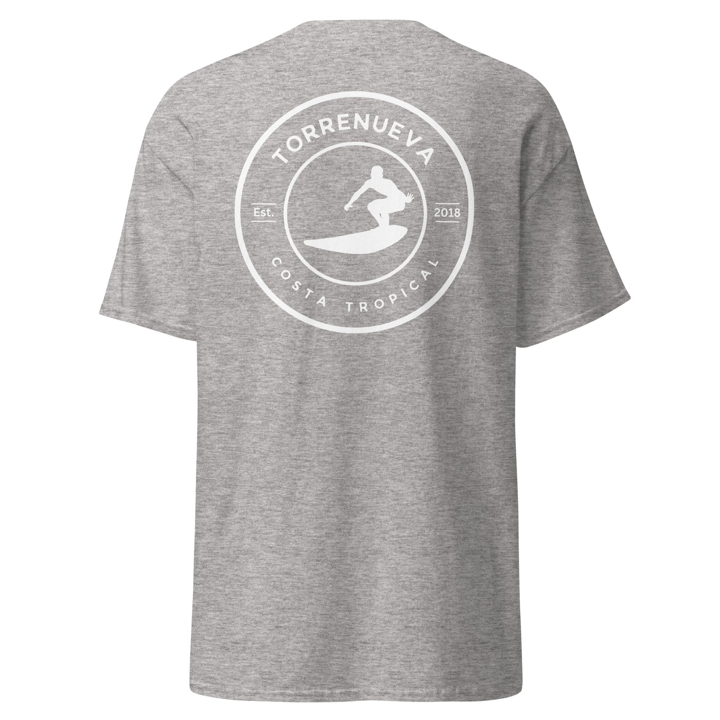 Torrenueva Costa, Est. 2018, Surfer Crest & Back || Klassisches T-Shirt