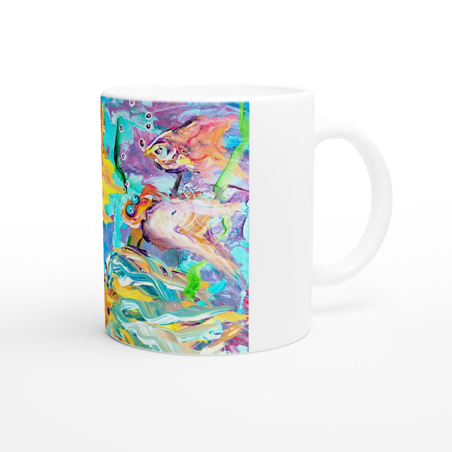 Pez feliz || Taza de cerámica blanca de 11 oz