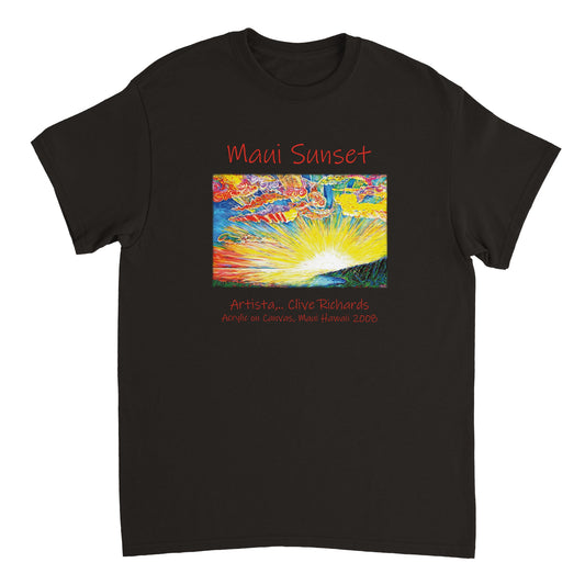 Maui-Sonnenuntergang, Künstler Clive || Schweres Unisex-T-Shirt mit Rundhalsausschnitt
