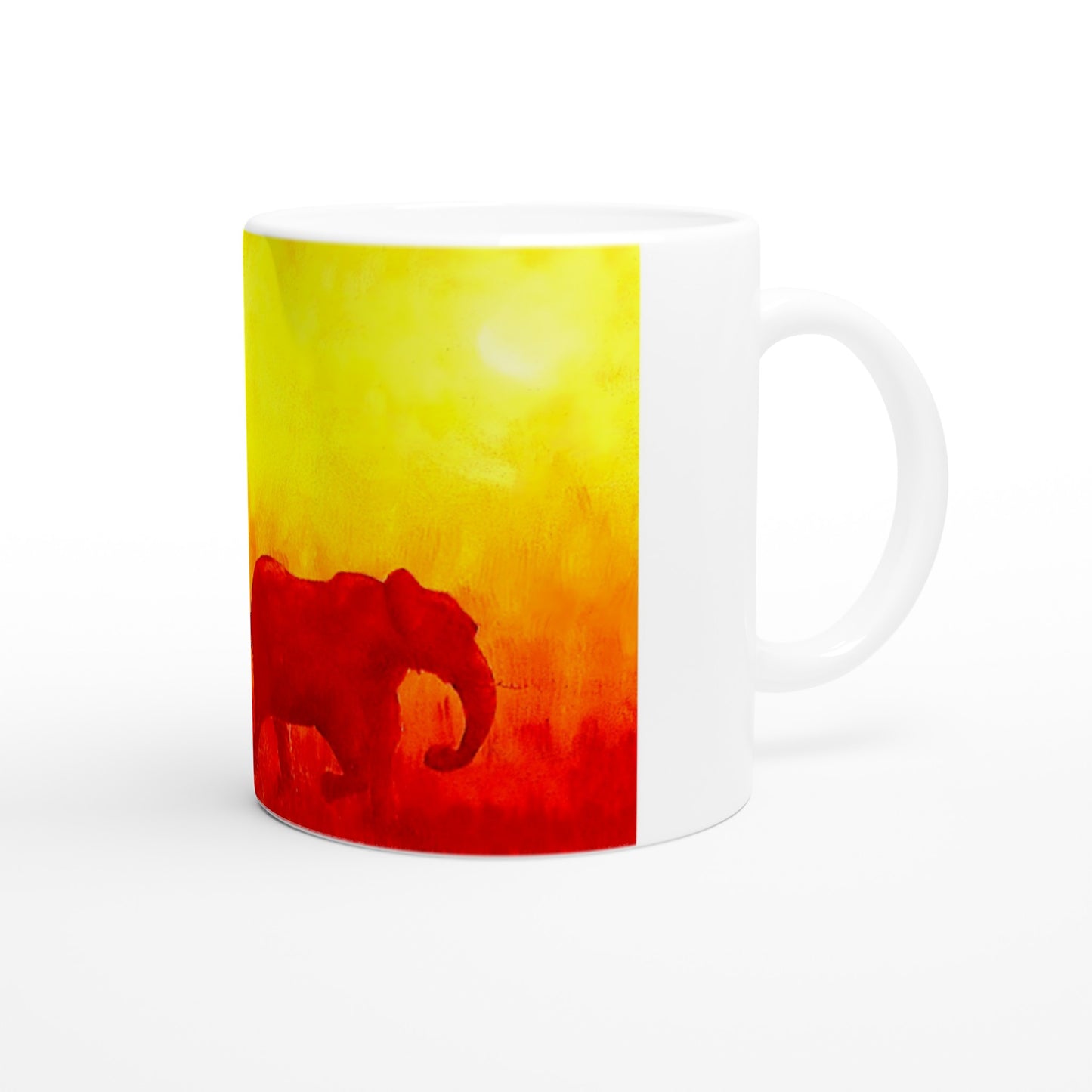 Elefante al amanecer || Taza de cerámica blanca de 11 oz