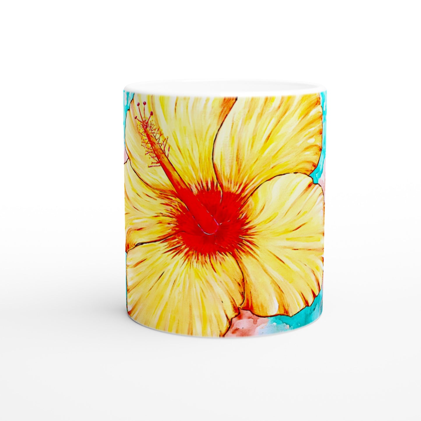 Hibisco malayo || Taza de cerámica blanca de 11 oz