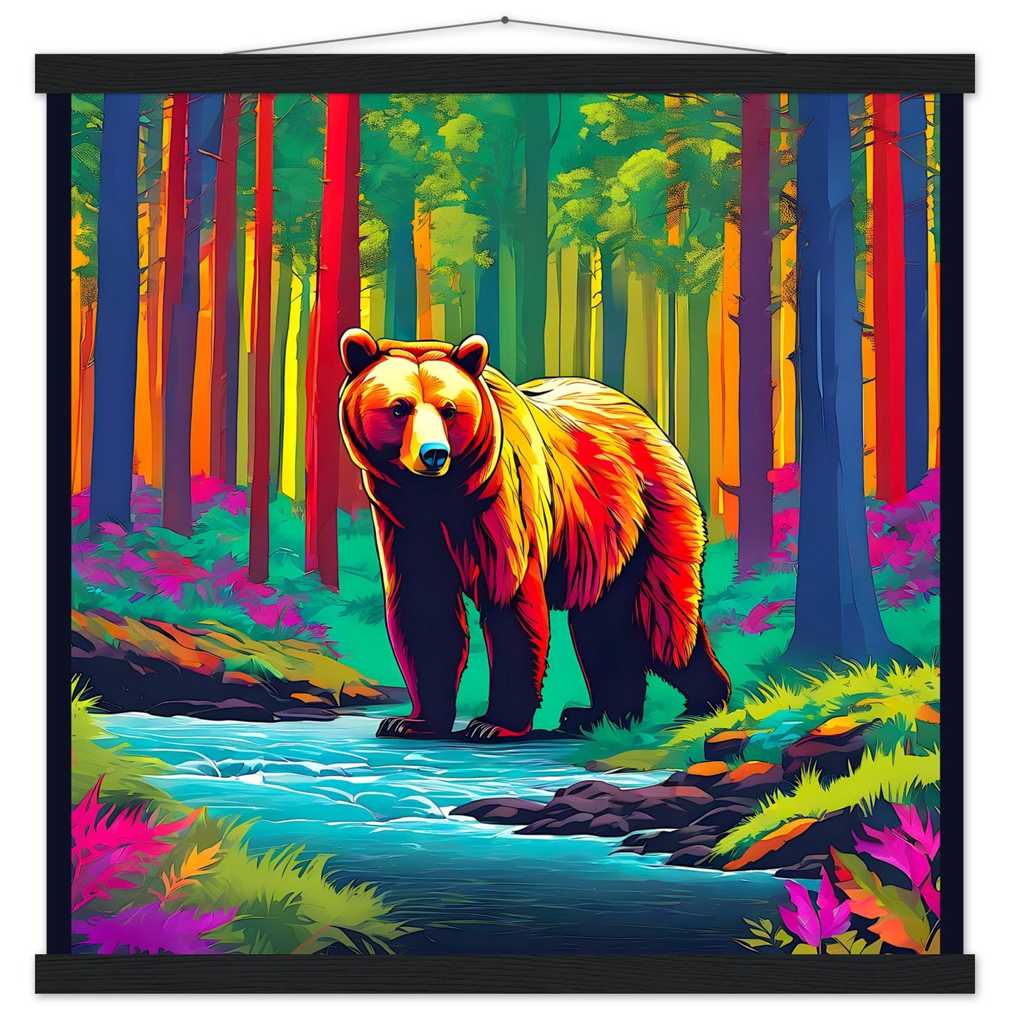 Colorful Bear Dark Border || Premium Matte Paper Poster with Hanger