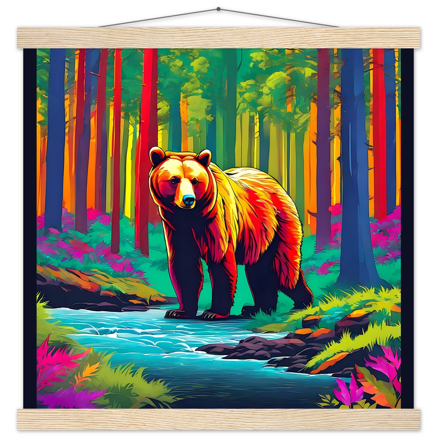 Colorful Bear Dark Border || Premium Matte Paper Poster with Hanger