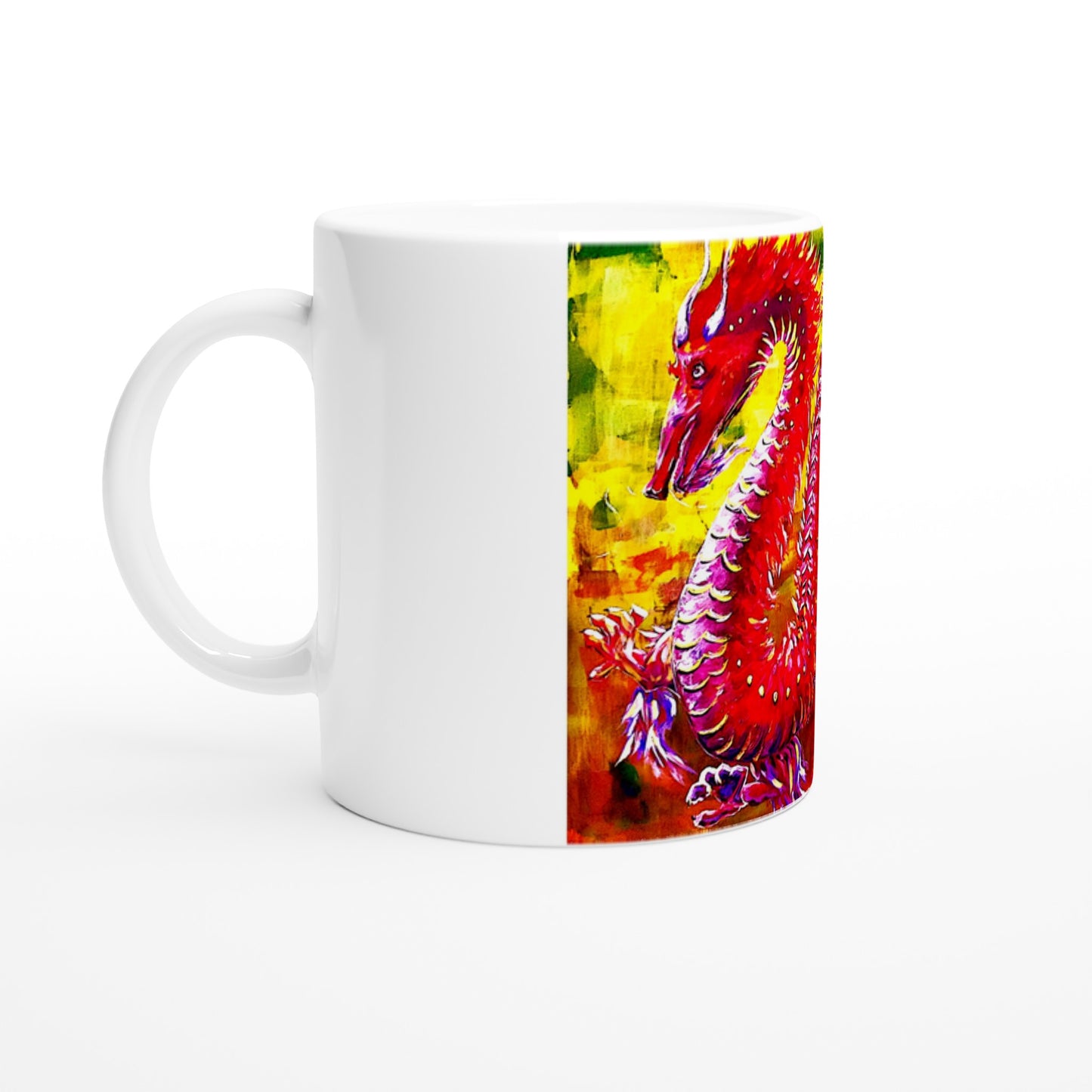 Dragón Rojo || Taza de cerámica blanca de 11 oz