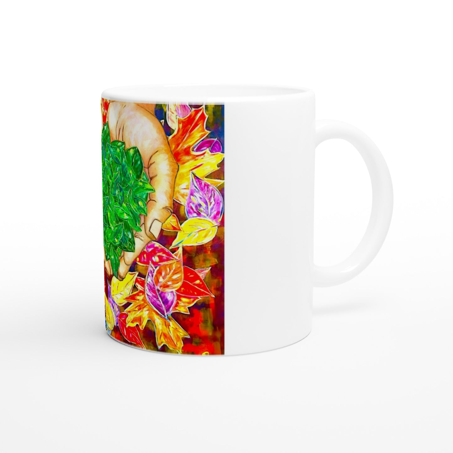 Manos de la Naturaleza || Taza de cerámica blanca de 11 oz