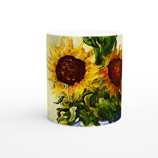 Jarrón de girasol || Taza de cerámica blanca de 11 oz