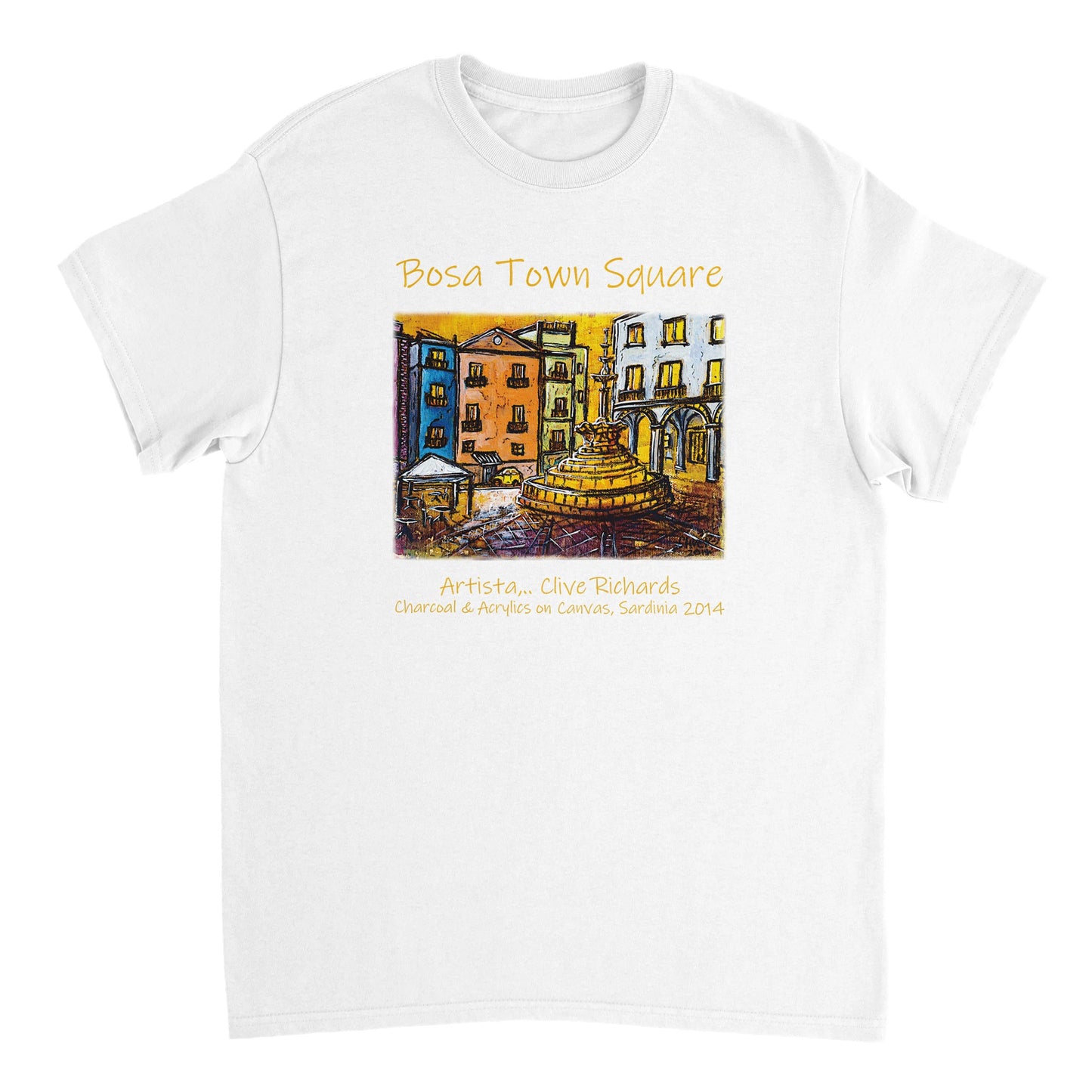 Bosa Town Square, Artista Clive || Schweres Unisex-T-Shirt mit Rundhalsausschnitt