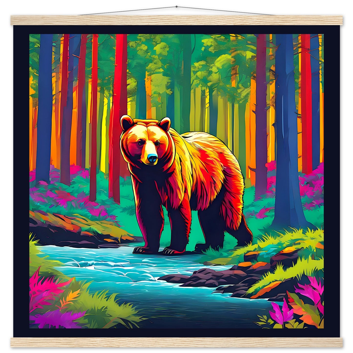 Colorful Bear Dark Border || Premium Matte Paper Poster with Hanger