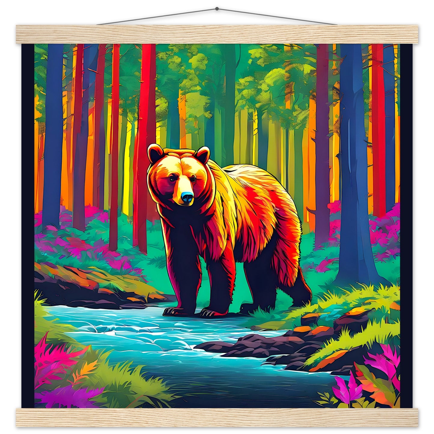 Colorful Bear Dark Border || Premium Matte Paper Poster with Hanger