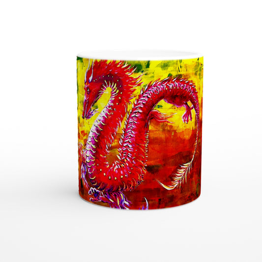 Dragón Rojo || Taza de cerámica blanca de 11 oz