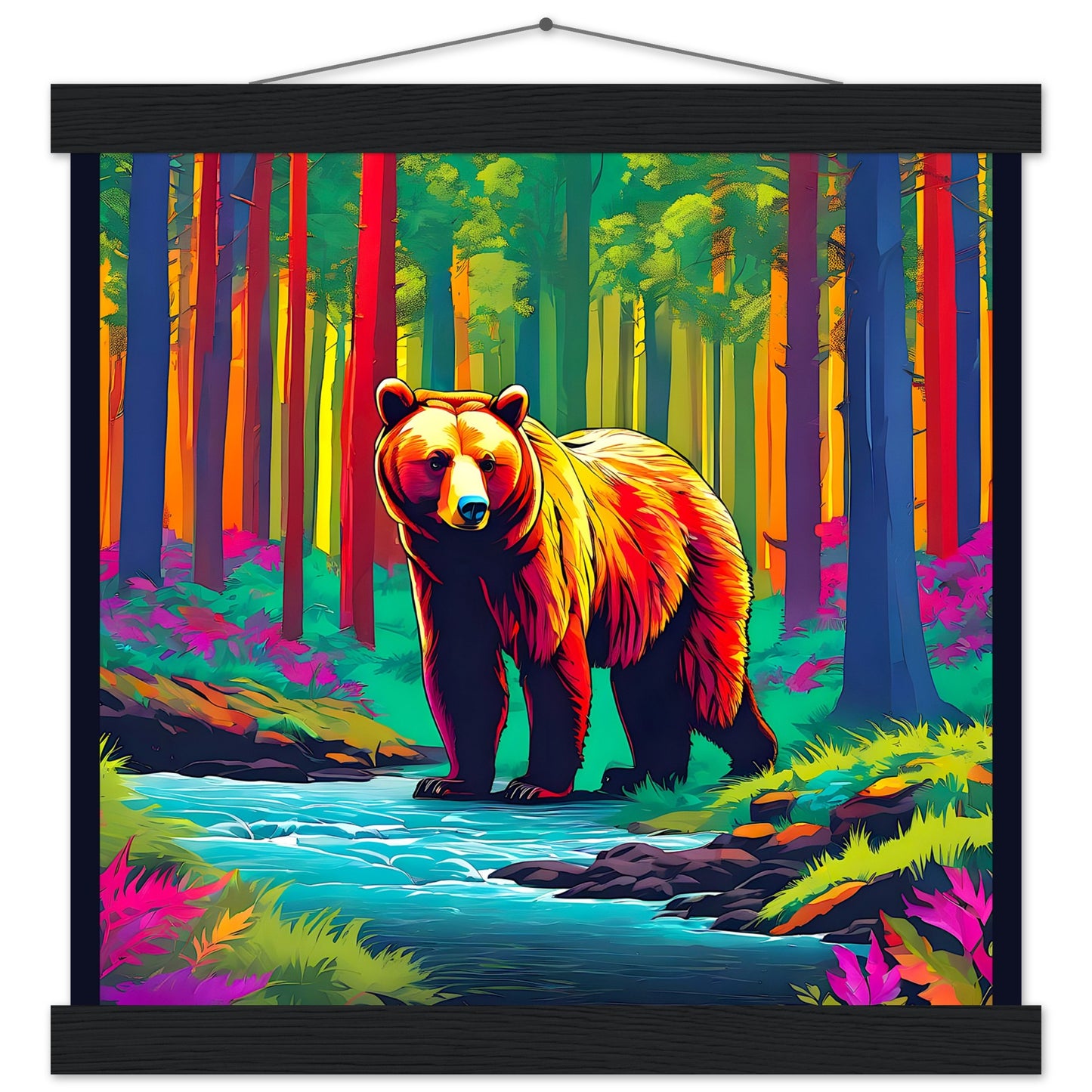 Colorful Bear Dark Border || Premium Matte Paper Poster with Hanger