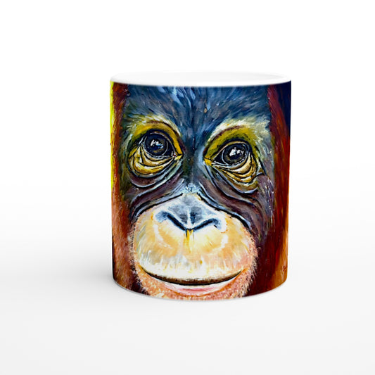 Ojos de orangután || Taza de cerámica blanca de 11 oz