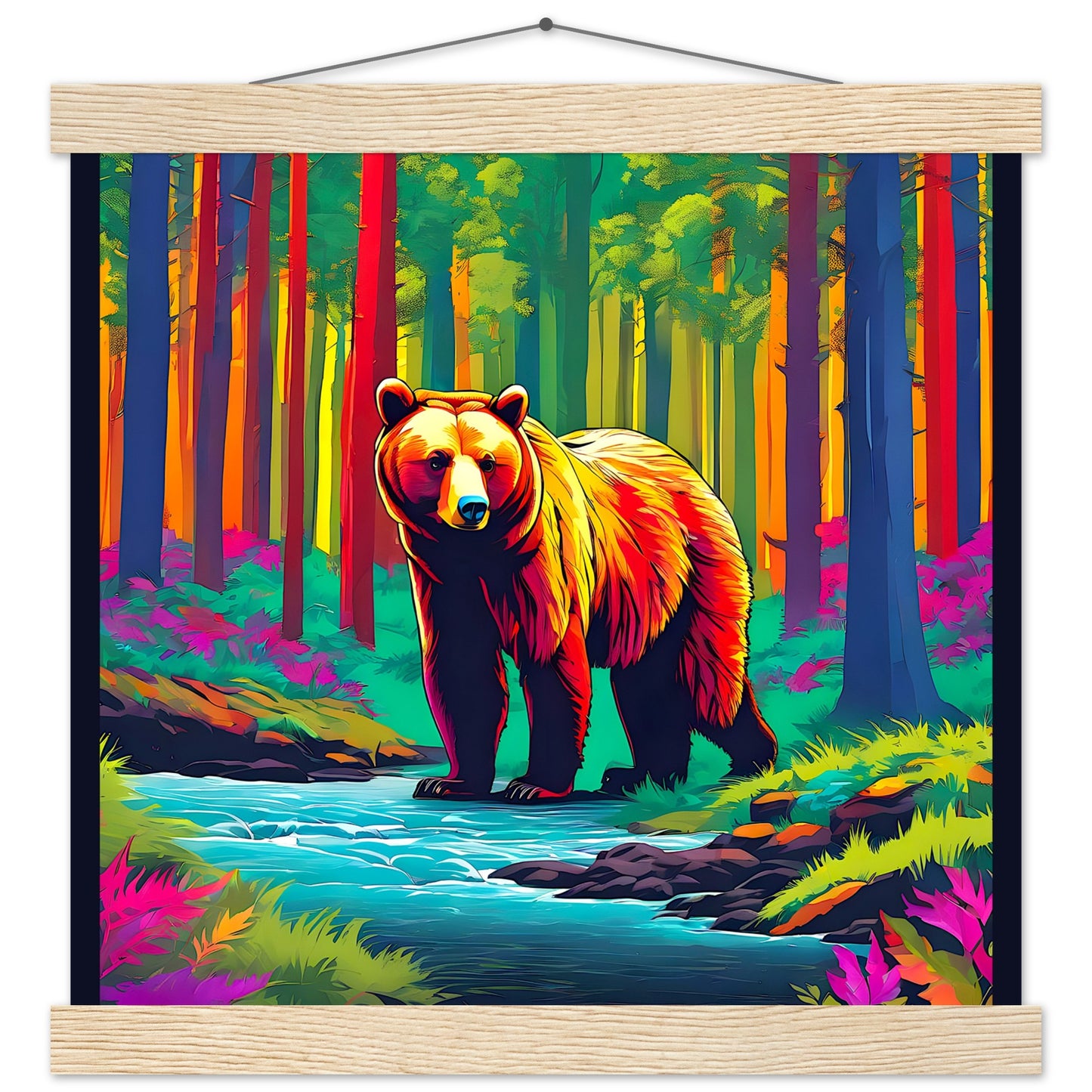 Colorful Bear Dark Border || Premium Matte Paper Poster with Hanger