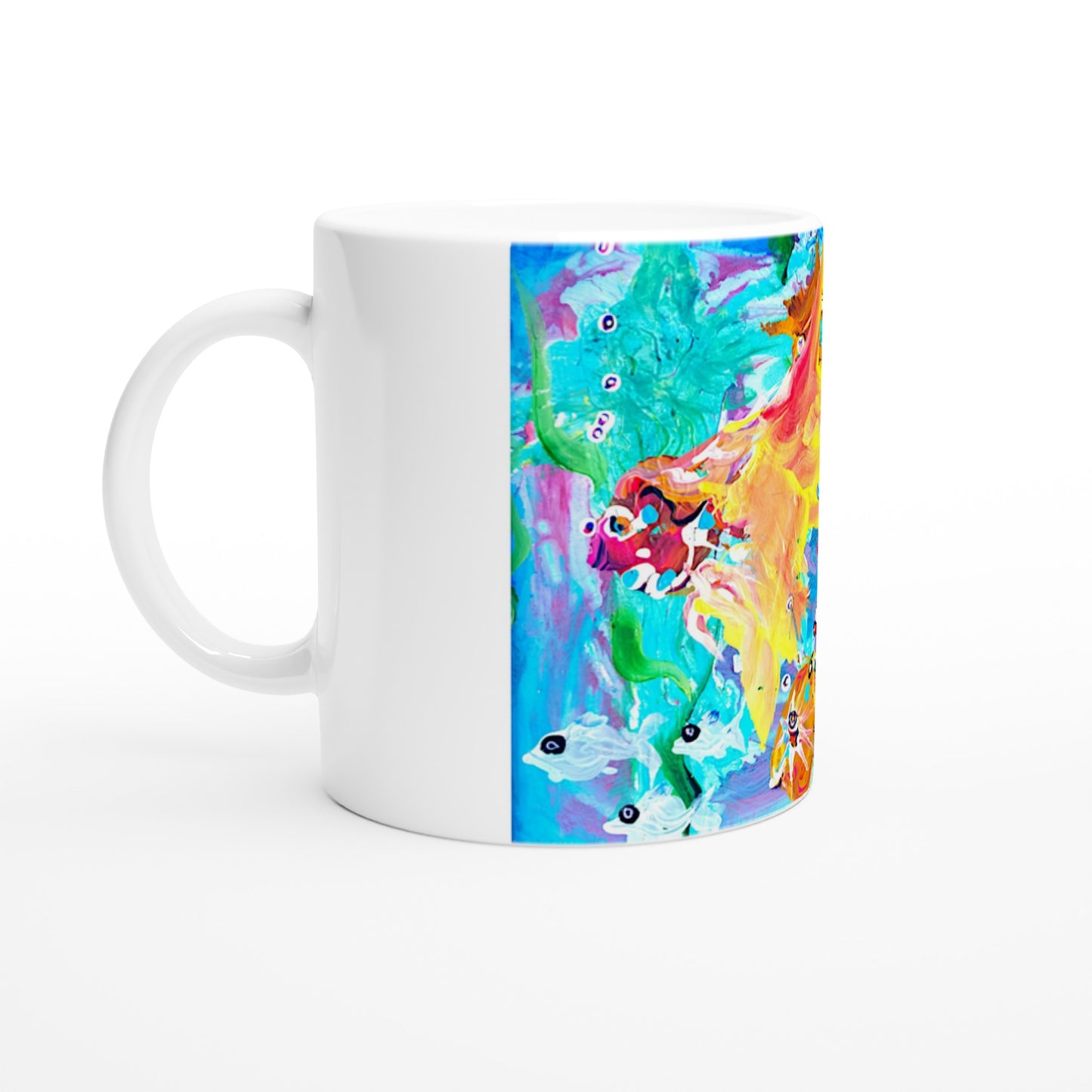 Pez feliz || Taza de cerámica blanca de 11 oz