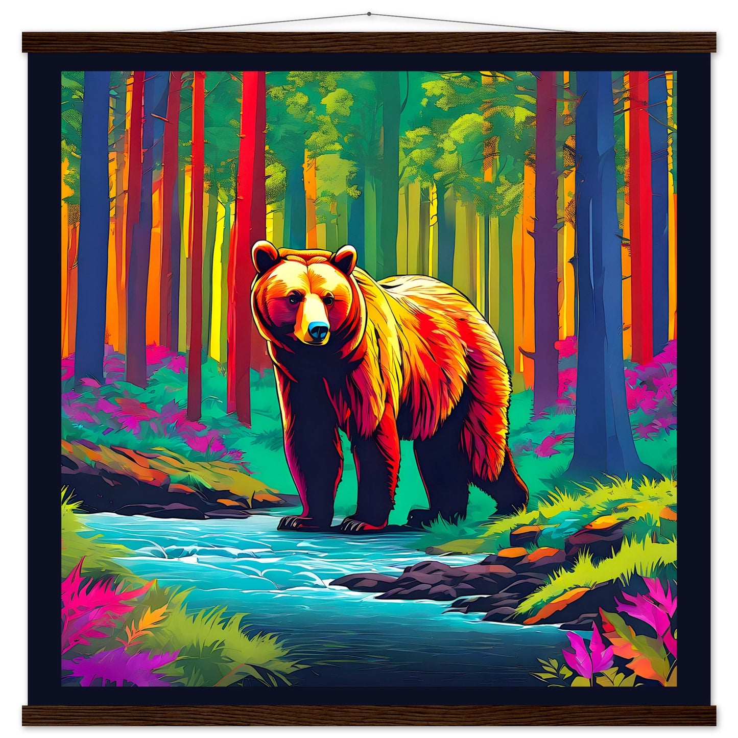 Colorful Bear Dark Border || Premium Matte Paper Poster with Hanger