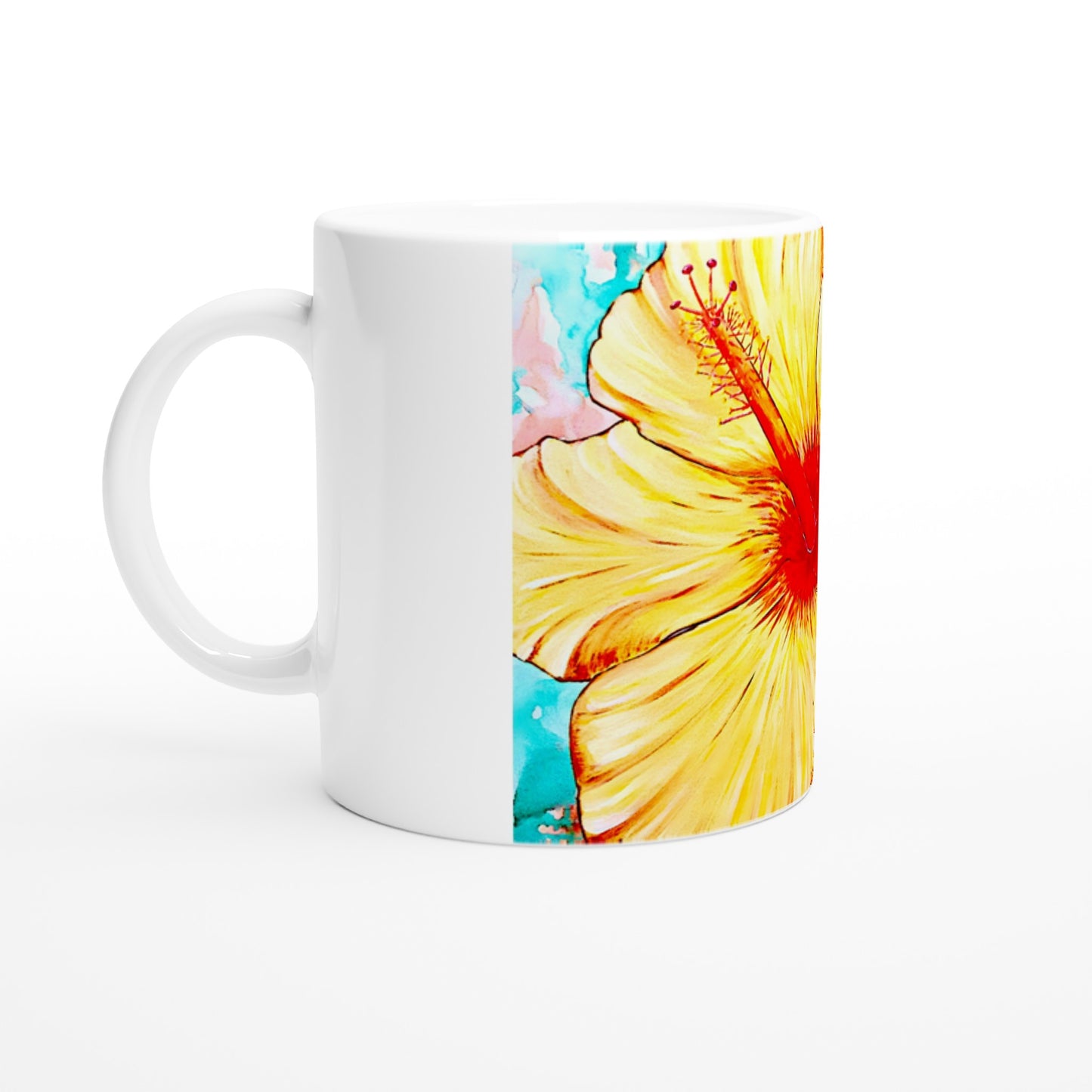 Hibisco malayo || Taza de cerámica blanca de 11 oz