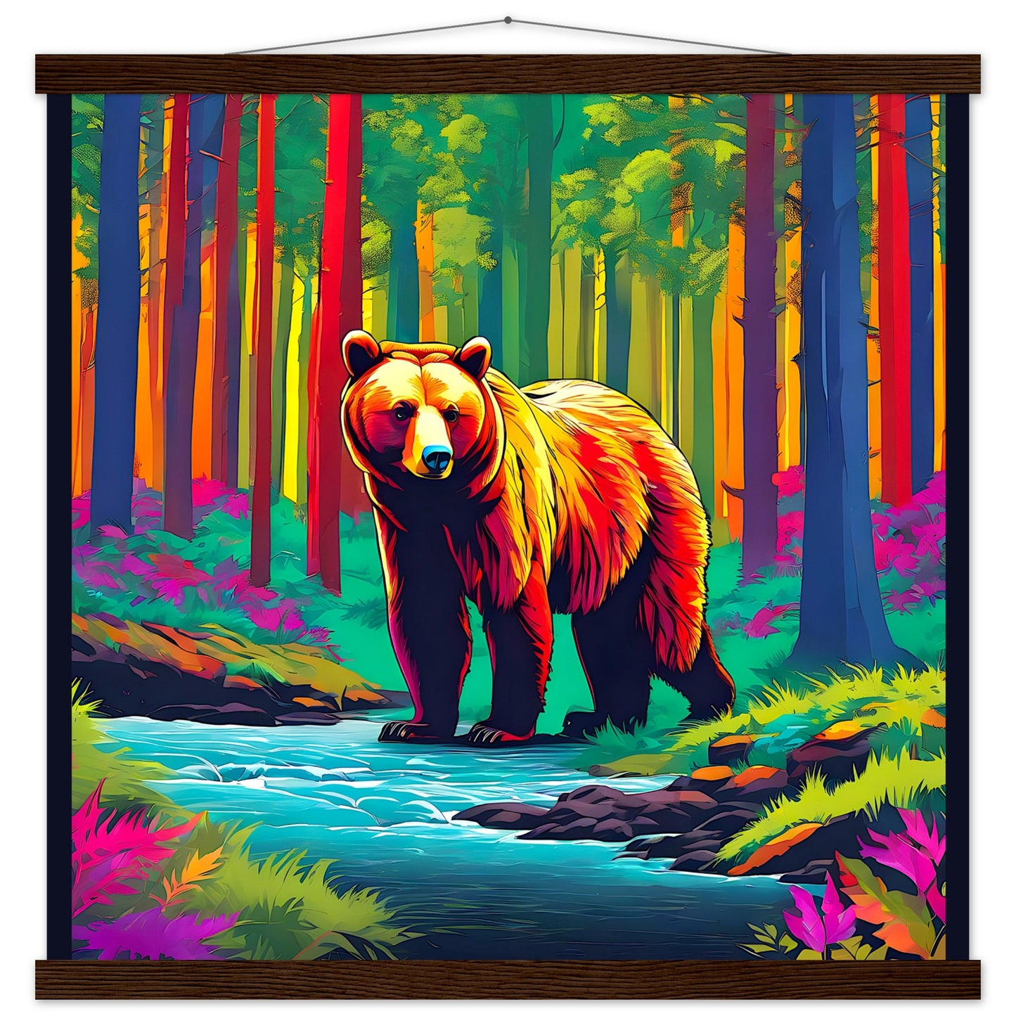 Colorful Bear Dark Border || Premium Matte Paper Poster with Hanger