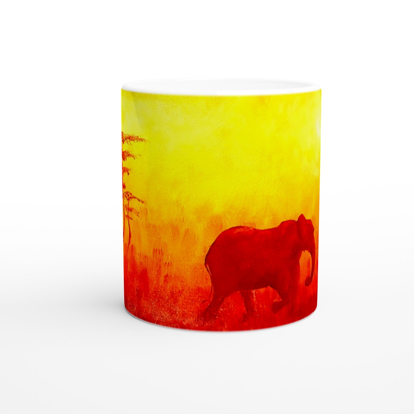 Elefante al amanecer || Taza de cerámica blanca de 11 oz