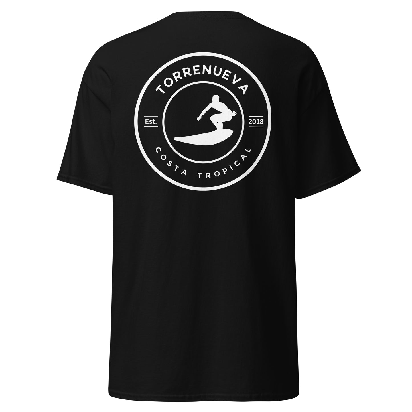 Torrenueva Costa, Est. 2018, cresta y espalda de surfista || Camiseta clásica